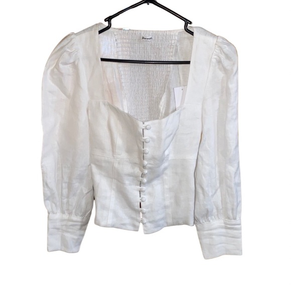 Reformation Micah Ballon Sleeve Linen Blouse Size 2 - Picture 3 of 5